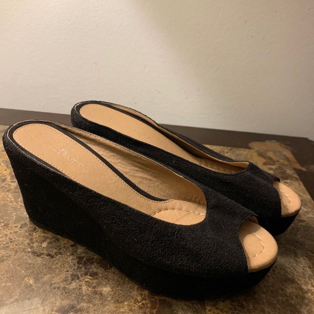 Black Wedge Suede Slip on